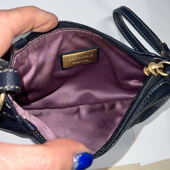Coccinelle Navy Blue Pebbled Leather Zip Wristlet Mini Pochette Pouch Bag - Picture 5 of 5